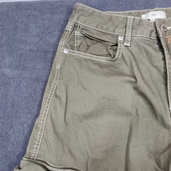 H&M Sage Green Cargo Utility Pants Contrast Stitching Pockets Womens Size 6 - Picture 9 of 13